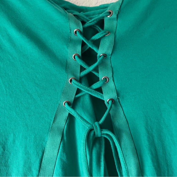 OSO Casuals green long sleeve top back lace up 100% Pima cotton Sz 1X - Picture 3 of 7